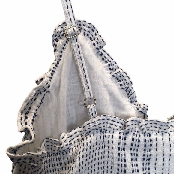 Coastal Romper Women Size 4 White Blue Adjustable Straps Summer Feminine Beachy - Picture 4 of 16